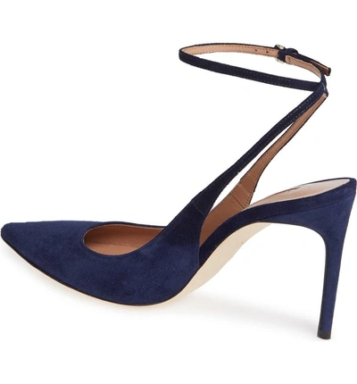 Shop Brian Atwood Vicky Wraparound Pump In Midnight Blue Suede