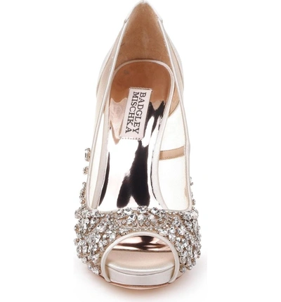 Shop Badgley Mischka Pepper Peep Toe Pump In Ivory Satin