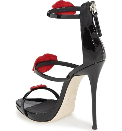 Shop Giuseppe Zanotti Crystal Lips Cage Sandal In Black/ Red