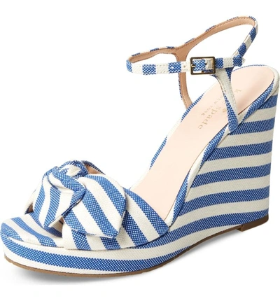 Shop Kate Spade Janae Knot Platform Wedge Sandal In Blue/cream Stripe