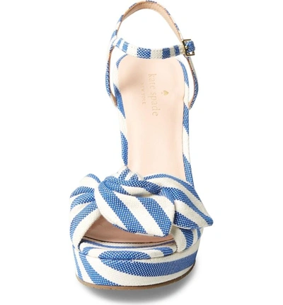 Shop Kate Spade Janae Knot Platform Wedge Sandal In Blue/cream Stripe