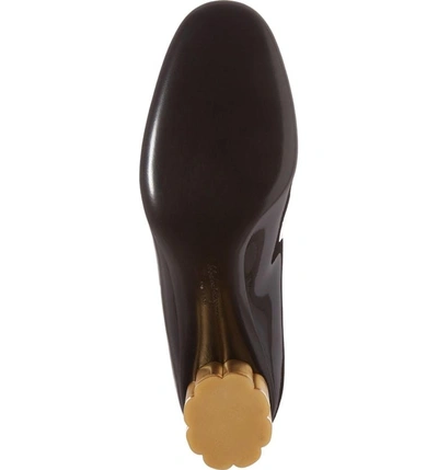 Shop Ferragamo Lucca Rounded Toe Flower Heel Pump In Black Patent