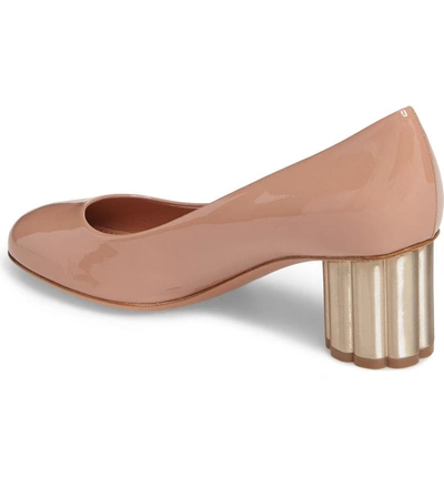 Shop Ferragamo Lucca Rounded Toe Flower Heel Pump In New Blush Patent