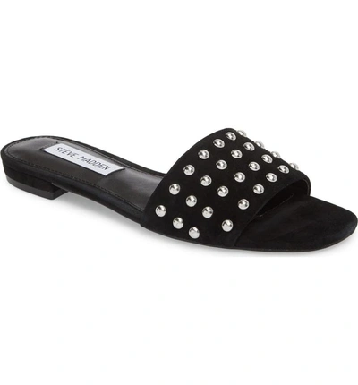 Shop Steve Madden Viv Studded Slide Sandal In Black Suede