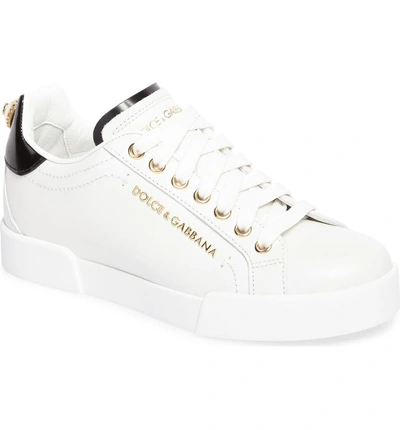 Shop Dolce & Gabbana Logo Embellished Sneaker In White/ Gold