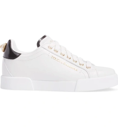 Shop Dolce & Gabbana Logo Embellished Sneaker In White/ Gold