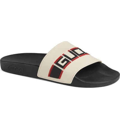 Shop Gucci Pursuit Logo Slide Sandal In Ecru