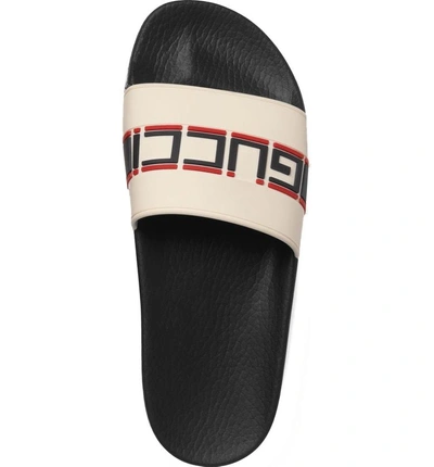 Shop Gucci Pursuit Logo Slide Sandal In Ecru