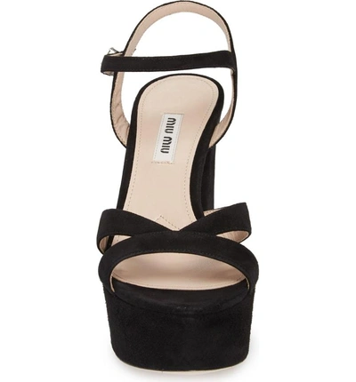 Shop Miu Miu Jeweled Heel Platform Sandal In Black