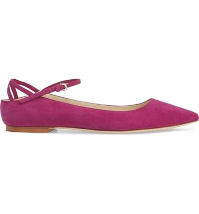 Shop Brian Atwood Astrid Ankle Strap Flat In Bouganvilla Kidsuede