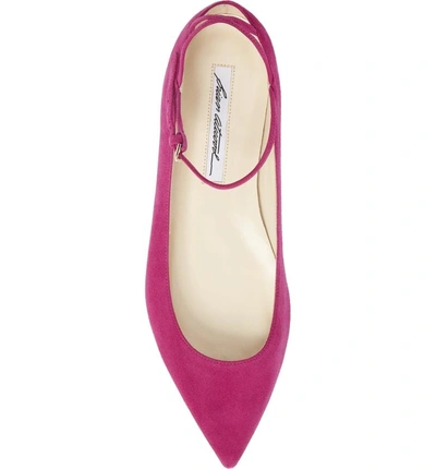 Shop Brian Atwood Astrid Ankle Strap Flat In Bouganvilla Kidsuede