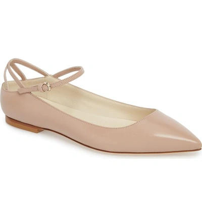 Shop Brian Atwood Astrid Ankle Strap Flat In Nude Nappa