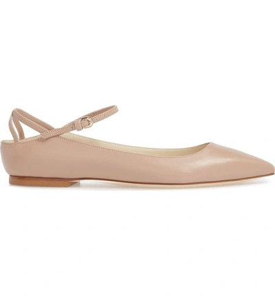 Shop Brian Atwood Astrid Ankle Strap Flat In Nude Nappa