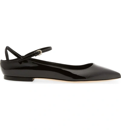 Shop Brian Atwood Astrid Ankle Strap Flat In Black Patent