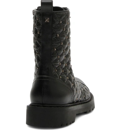 Shop Valentino Rockstud Quilted Combat Boot In Black