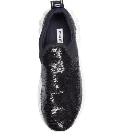 Shop Miu Miu Sequin Slip-on Sneaker In Black