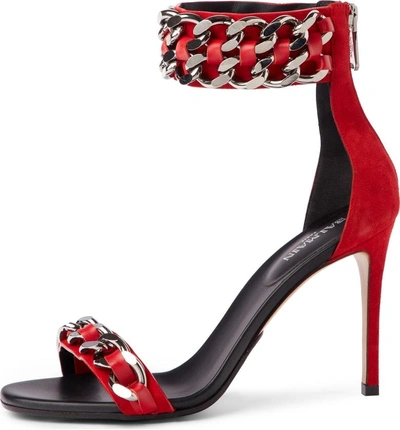 Shop Balmain Chain Ankle Strap Sandal In Red