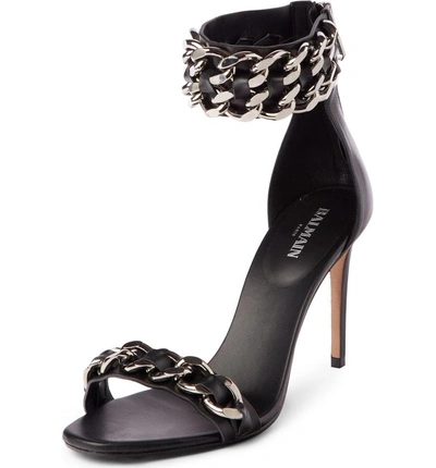Shop Balmain Chain Ankle Strap Sandal In Black