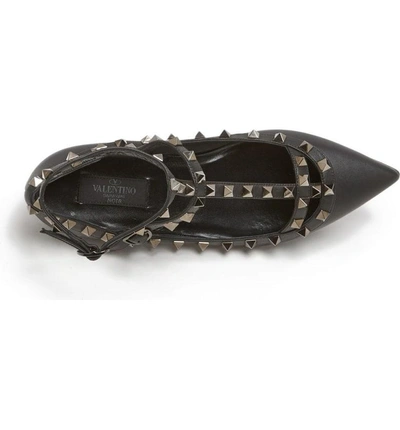 Shop Valentino 'rockstud' Double Ankle Strap Pointy Toe Flat In Black