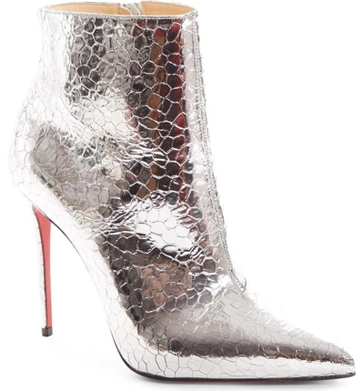 Shop Christian Louboutin So Kate Snake Embossed Bootie In Silver