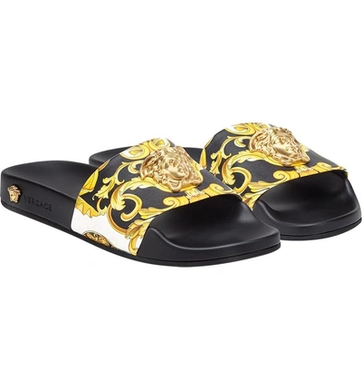 Shop Versace Palazzo Slide Sandal In Gold