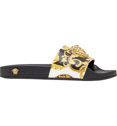 Shop Versace Palazzo Slide Sandal In Gold