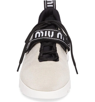 Shop Miu Miu Logo Strap Platform Sneaker In Ivory