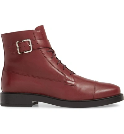 Shop Tod's Buckle Strap Combat Boot In Burgundy