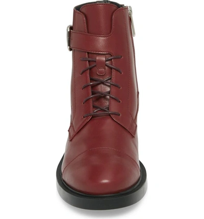 Shop Tod's Buckle Strap Combat Boot In Burgundy