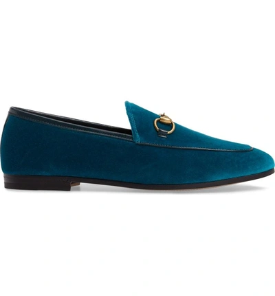 Shop Gucci Brixton Velvet Loafer In Blue Velvet