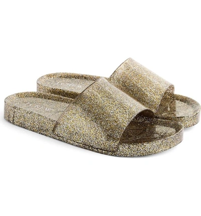 Shop Jcrew Glitter Slide Sandal In Grey/ Gold