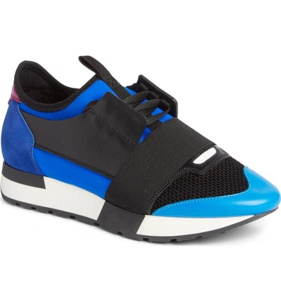 Shop Balenciaga Mixed Media Sneaker In Black/ Blue/ Rose