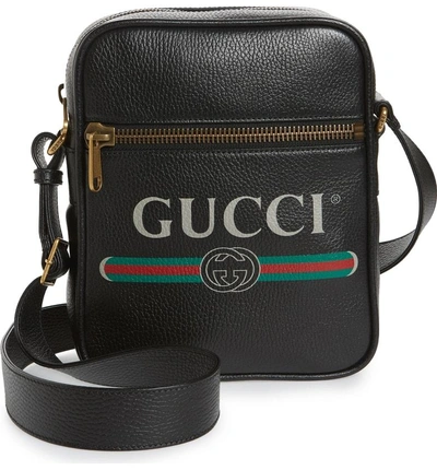 Shop Gucci Logo Leather Messenger Bag - None In Black