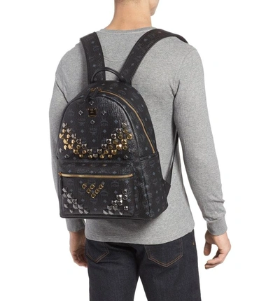 Shop Mcm Medium Stark - Visetos Studded Logo Backpack In Black