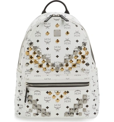 Shop Mcm Medium Stark - Visetos Studded Logo Backpack - White