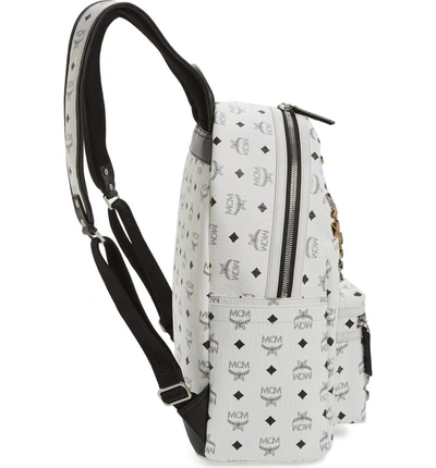 Shop Mcm Medium Stark - Visetos Studded Logo Backpack - White