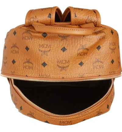 Shop Mcm Medium Stark - Visetos Studded Logo Backpack - Brown In Cognac