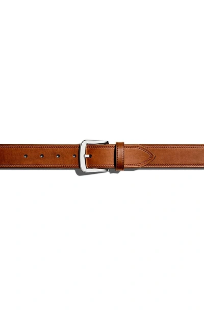 Shop Shinola Double Stitch Leather Belt In Bourbon