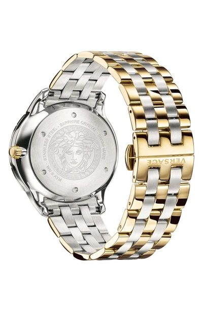Shop Versace Univers Bracelet Watch, 43mm In Silver/ Green/ Gold