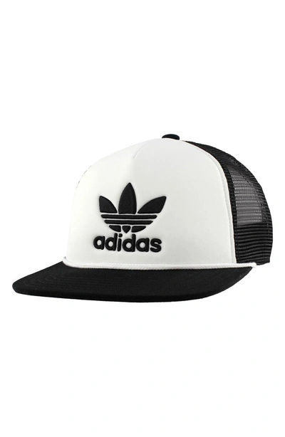 Shop Adidas Originals Trefoil Trucker Hat - White