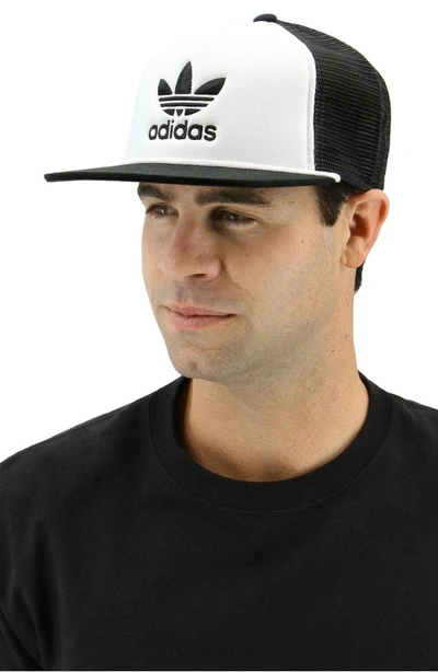 Shop Adidas Originals Trefoil Trucker Hat - White