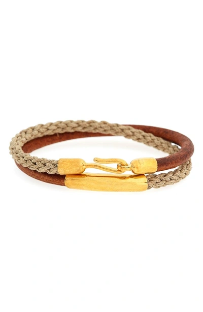 Shop Caputo & Co Leather & Jute Wrap Bracelet In Tan
