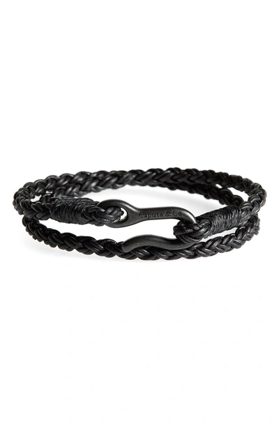 Shop Caputo & Co Braided Leather Wrap Bracelet In Black