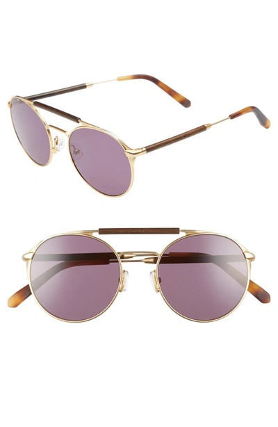 Shop Shwood Bandon 52mm Round Sunglasses - Matte Gold/ Walnut/ Grey