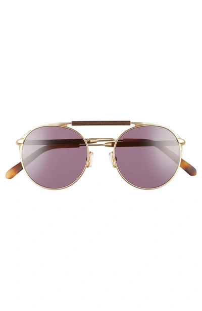 Shop Shwood Bandon 52mm Round Sunglasses - Matte Gold/ Walnut/ Grey