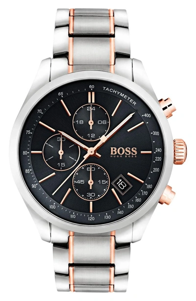 Shop Hugo Boss Grand Prix Chronograph Bracelet Watch, 44mm In Black/ Silver