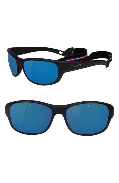 Shop Vuarnet Medium Cup 62mm Polarized Sunglasses - Matt Metallic Blue / Black