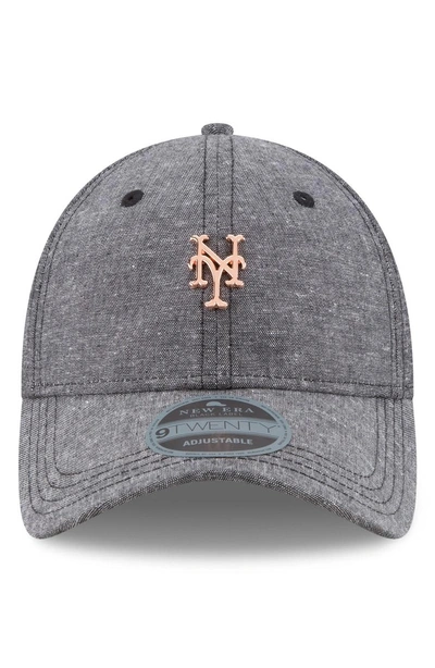 Shop New Era Mlb Badged Black Label Linen & Cotton Ball Cap - Black In New York Mets