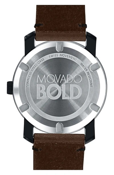 Shop Movado 'bold' Leather Strap Watch, 42mm In Chocolate Brown/ Black