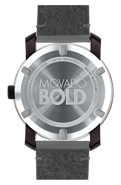 Shop Movado 'bold' Leather Strap Watch, 42mm In Grey/ Black/ Bronze